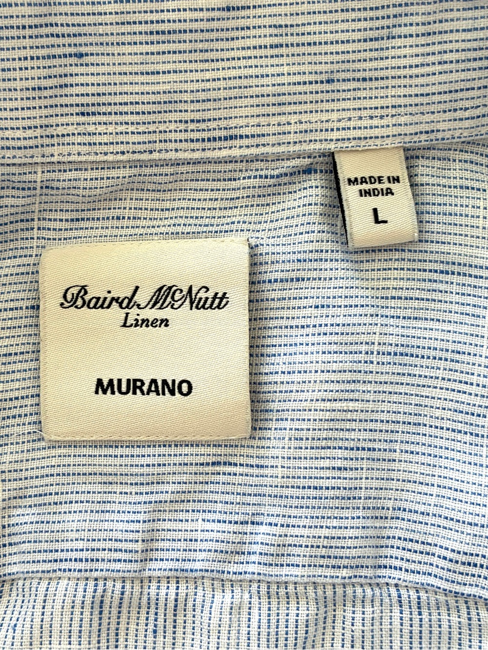 Murano Baird McNutt 100% Linen Shirt L Blue Stripe Short Sleeve Coastal Resort - Picture 10 of 12